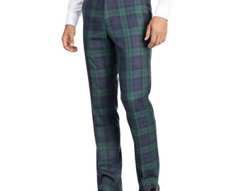 Men's Black Watch Tartan Trousers: Expandable Waist, Scottish Check Design