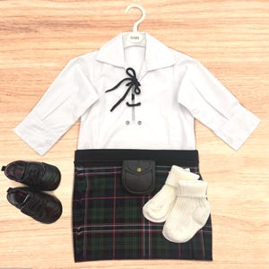 Scottish National Tartan Baby Kilt Outfit made in Scotland – Full set Kilt, Ghillie Shirt, Hose, Sporran, Brogues |  Newborn, Toddler Sizes