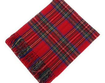 100% pure Lambswool Tartan Scarf: Royal Stewart Plaid, Unisex Winter Scarf (12x60 inches)