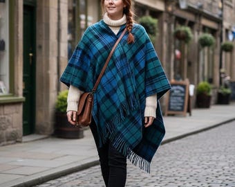 Scottish Tartan Wool Blanket Cape – Campbell Tartan, Made in Scotland