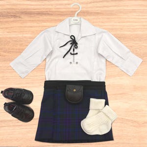 Spirit of Scotland Tartan Baby Kilt Outfit made in Scotland – Full set Kilt, Ghillie Shirt, Hose, Sporran, Brogues |  Newborn, Toddler Sizes