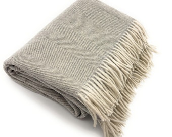 Recycled Wool Herringbone Throw – Grey Medium, Large Cozy Blanket