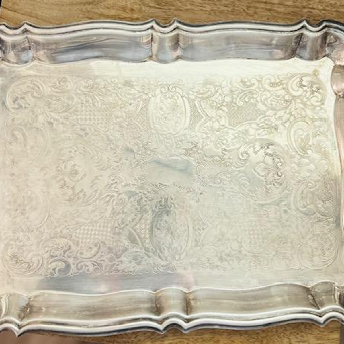 Vintage Etched 14.5" Silver-plated Tray