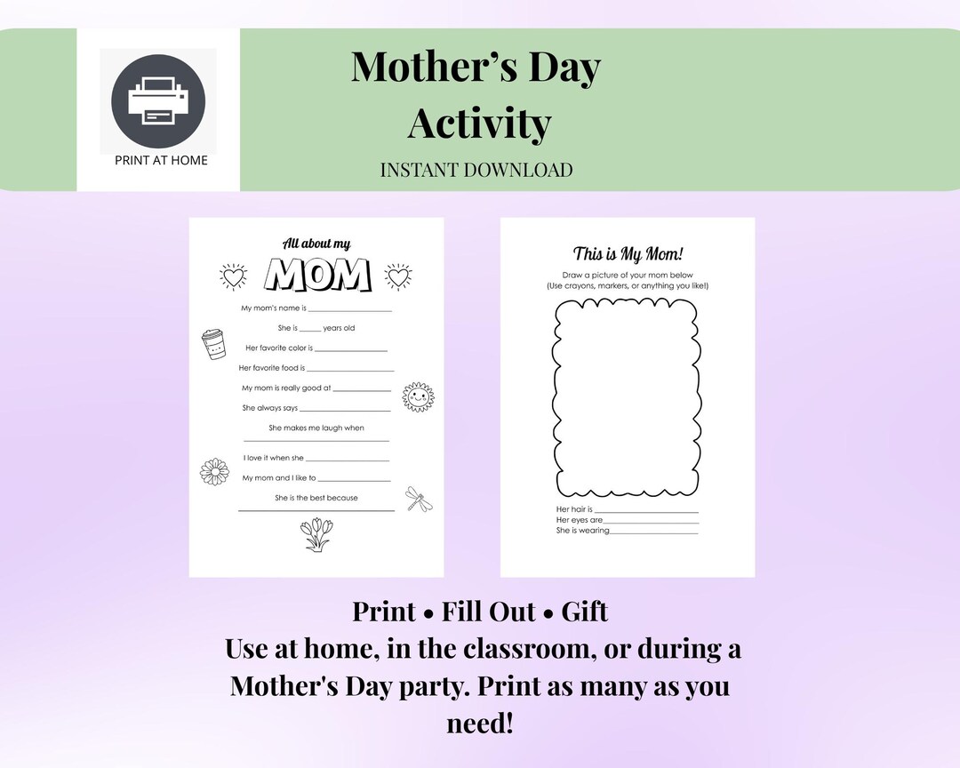 Mom. Printable Worksheet.pdf All About My Mom Printable Worksheet – Mother's Day Activity for Kids ...