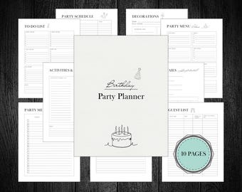 Planificador de fiestas de cumpleaños – PDF imprimible de 10 páginas para niños – Juegos, comida, lista de verificación y horario – 2 versiones a color – Descarga instantánea