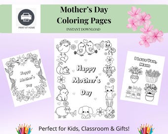 Mother’s Day Coloring Pages for Kids | Printable Activity Sheets & Cards | Instant Download PDF