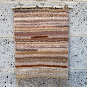 Handwoven Beige Wall Hanging Wool and Linen – Neutral Japandi Minimalist Tapestry 29x45 cm