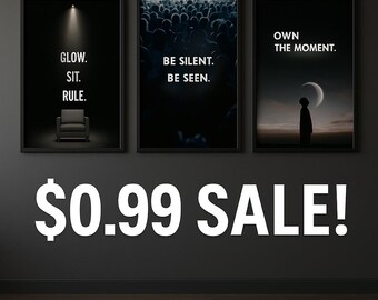 Dark Minimalist Poster Set (3 Prints) – Modern Wall Art, Motivational Quotes, Instant Download, Aesthetic Digital Prints for Office or Home