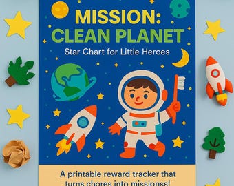 Mission: Clean Planet | Kids Reward Chart Printable | Fun Chore Tracker for Kids | Editable PDF | Space-Themed Routine