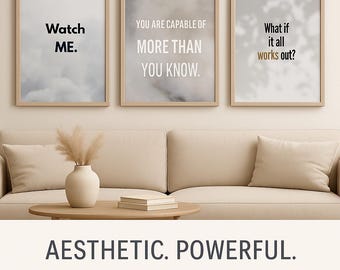 Motivational Wall Art Set of 3 – Aesthetic Digital Prints, Empowering Quotes for Women | Gallery-Style Posters for Instant Download