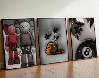 Juego de 3 láminas de arte mural Hypebeast, pósteres urbanos modernos, láminas de arte callejero de moda (digitales)
