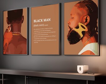 Set: 3 zwarte man definitie muurkunst, moderne mannelijke prints, man Cave poster (digitaal)