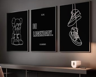 Conjunto de 3 láminas decorativas Hypebeast para pared, paquete de pósteres para amantes de las zapatillas, lámina "Be Legendary" (digital).