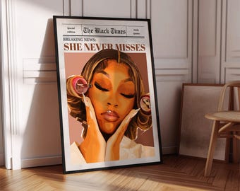 Black Boss Girl Wall Art; Urban Black Woman Print, Make up Room Poster (Digital)