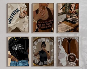 Inspritional Black Woman Art, Feminine Wall Art, Modern Girl Room Decor (Digital-6)