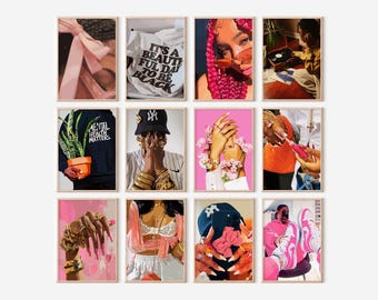 Black Girl-muurkunstbundel set-12, galerij moderne zwarte vrouw, vrouwelijke poster (digitaal)