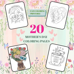 Mother&#39;s Day Coloring Pages, Printable Kids Art, Kids Mother&#39;s Day Craft, PDF Download, Cute Mom And Child Designs, Heartwarming Coloring