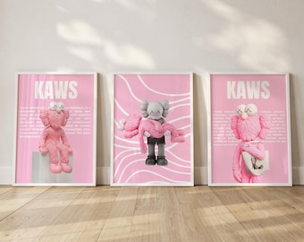 Decoración de pared Pink Kaws; Decoración para habitación de chica Hypebeast, Paquete de pósteres rosas de moda (Digital - 3)