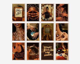 Set of 12 Inspirational Black Woman Wall Gallery, Modern Christian Girl Room Decor (Digital)