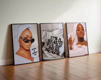 Melanin Girl Bathroom Art, Affirmation Prints, Black Feminine Decor (Digital Download)