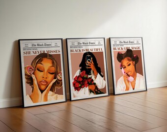 Black Girl Empowerment Wall Art; Boss Woman Office Print, Girl Room Decor (Digital Set3)