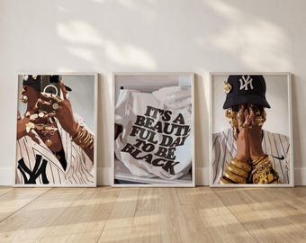 Nyc Black Girl Wall Art, Black Woman Fashion Print, Feminine Poster (Digital-3)