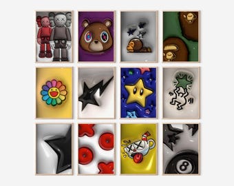 Paquete de arte mural Hypebeast, colección de pósteres inspirados en Kaws, decoración urbana Y2K para habitaciones (digital)