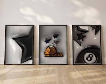 Juego de 3 láminas decorativas para sala de juegos; HypeBeast Home Decor, lámina urbana para pared (digital)