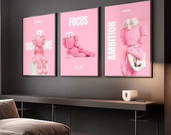 Láminas motivacionales rosas de Kaws; decoración para habitación de chica Hypebeast, lámina de pared femenina y moderna (Digital-3)