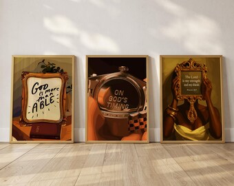 On God's Timing, Luxury Faith Wall Art, Black Woman Art, Feminine Christian Prints (Digital-3)