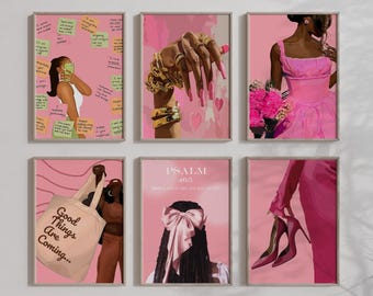 Moderne roze vrouwelijke kunst aan de muur, zwarte vrouw kunst, decor meisje kamer, geloof poster (Digital-6)