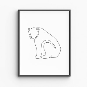 Bear Line Art, Minimalist Bear Print, Wild Animal Wall Art, Woodland Nursery Decor, Black and White Bear Illustration, Digital Download
