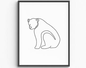 Minimalist Bear Line Art Print, Woodland Nursery Decor (Digital Download)