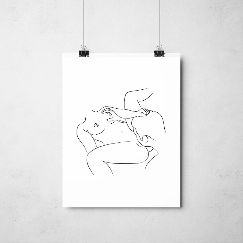 Sensual Embrace Line Art Print, Minimalist Couple Drawing (digital ...