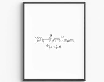 Minimalist Marrakech City Line Art Print, Morocco Travel Poster (Digital Download)