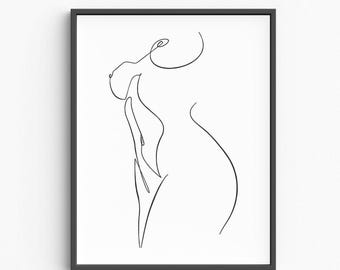 Minimalist Female Body Line Art Print, Modern Feminine Decor (Digital Download)