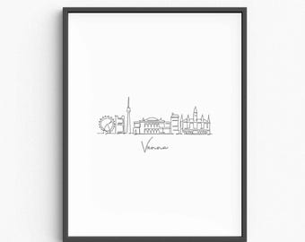 Vienna City Line Art Print, Minimalist Austria Travel Poster (Digital Download)