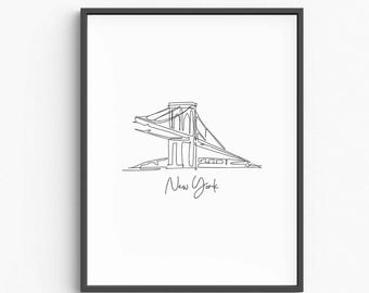 Minimalist New York City Line Art Print, Manhattan Silhouette (Digital Download)