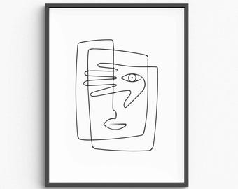 Impresión artística minimalista de líneas faciales, decoración moderna para el hogar (descarga digital)
