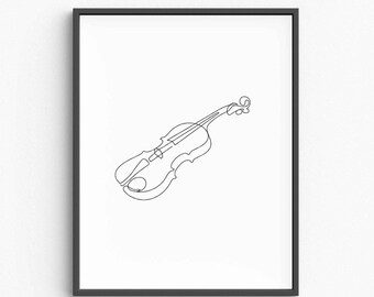 Minimalist Violin Line Art Print, Music Room Decor (Digital Download)