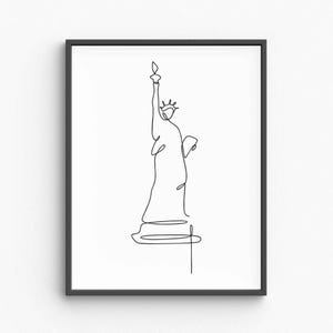 Minimalist Statue of Liberty Drawing, Iconic NYC Landmark, American Symbol Poster, Elegant Printable Wall Art, Modern Line Art