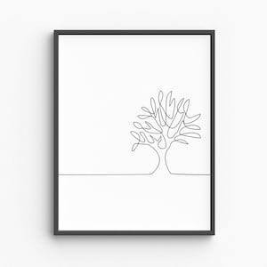 Minimalist Tree Line Art, Nature Wall Print, Black White Tree Drawing, Botanical Illustration Poster, Digital Download Decor