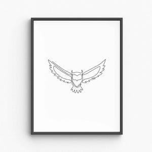 Owl Line Art, Minimalist Owl Print, Forest Bird Wall Art, Wise Animal Illustration, Black and White Owl Drawing, Digital Download