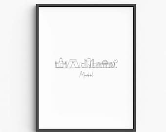 Madrid Skyline Line Art Print, Minimalist Cityscape (Digital Download)