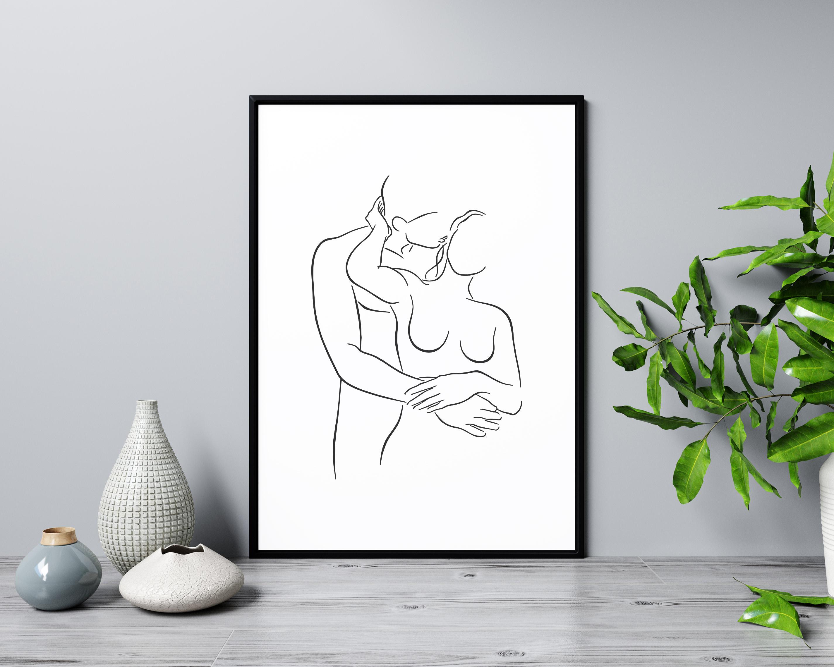 Sensual Embrace Line Art Print, Minimalist Couple Drawing (digital ...