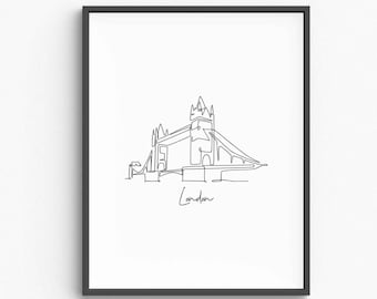 London Bridge Line Art Print, Minimalist Cityscape (Digital Download)
