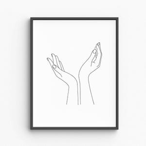 Minimalist Hands Line Art, Elegant Hand Gesture Drawing, Holding Hands Illustration, Black and White Art, Modern Wall Decor