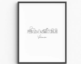 Valencia City Line Art Print, Minimalist Spanish Decor (Digital Download)