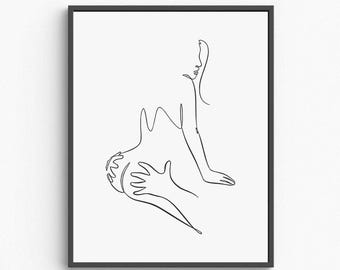 Minimalist Couple Line Art Print, Sensual Embrace (Digital Download)