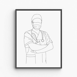 Doctor Printable Wall Art, Medical Office Decor, Stethoscope Line Drawing, Healthcare Worker Gift, Minimalist Art Print, Digital Download